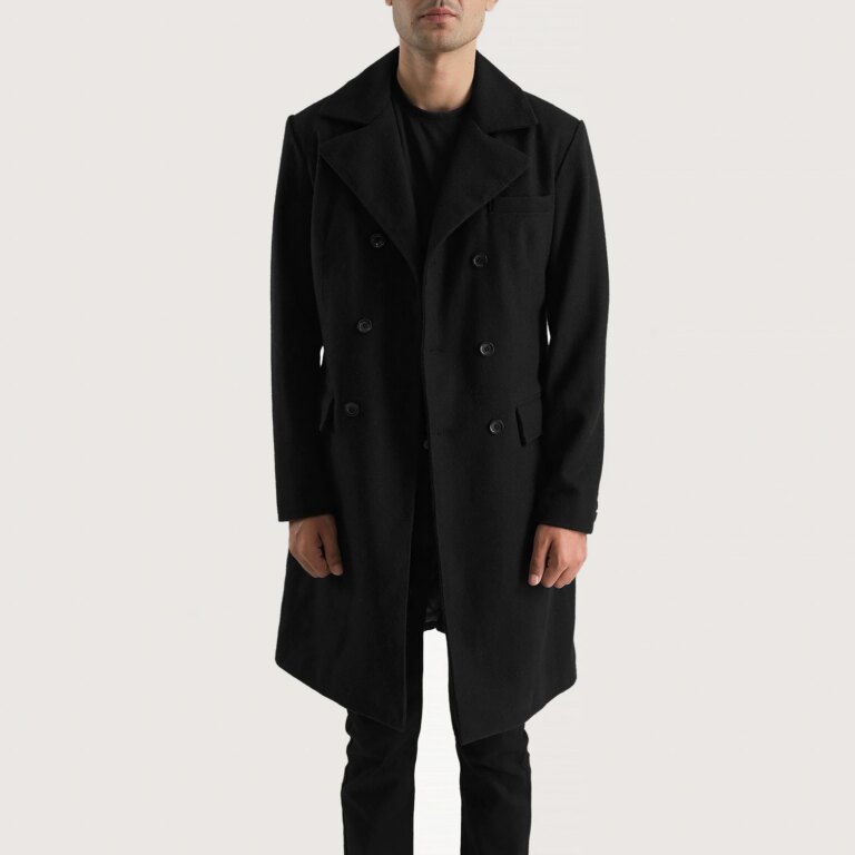 Mens Claud Black Wool Double Breasted Coat Open Front-4-1700233337568